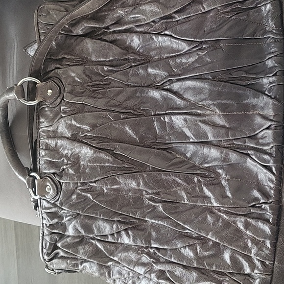 MIU MIU grey brown leather shoulder bag with handles and should strap - Picture 5 of 9